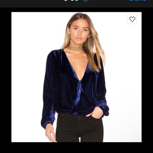 L' ACADEMIE deep‎ V Neck Velvet women's XS Top long sleeve Romantic luxury blue - Picture 2 of 9